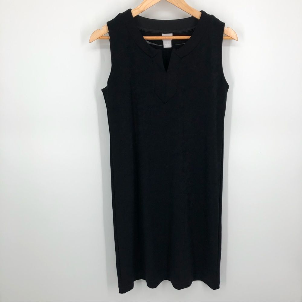 Chico’s Travelers Sleeveless Dress Womens 4/6 Black Knee Length Solid‎ Black